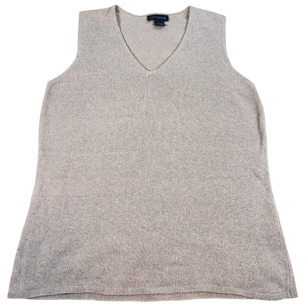 Ann Taylor Linen Cotton V Neck Sleeveless Sweater Vest Top Small Chic Vintage
